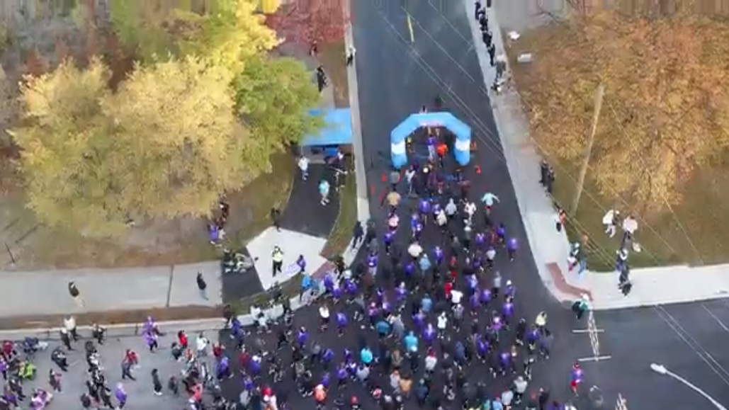 drone shot at starting line